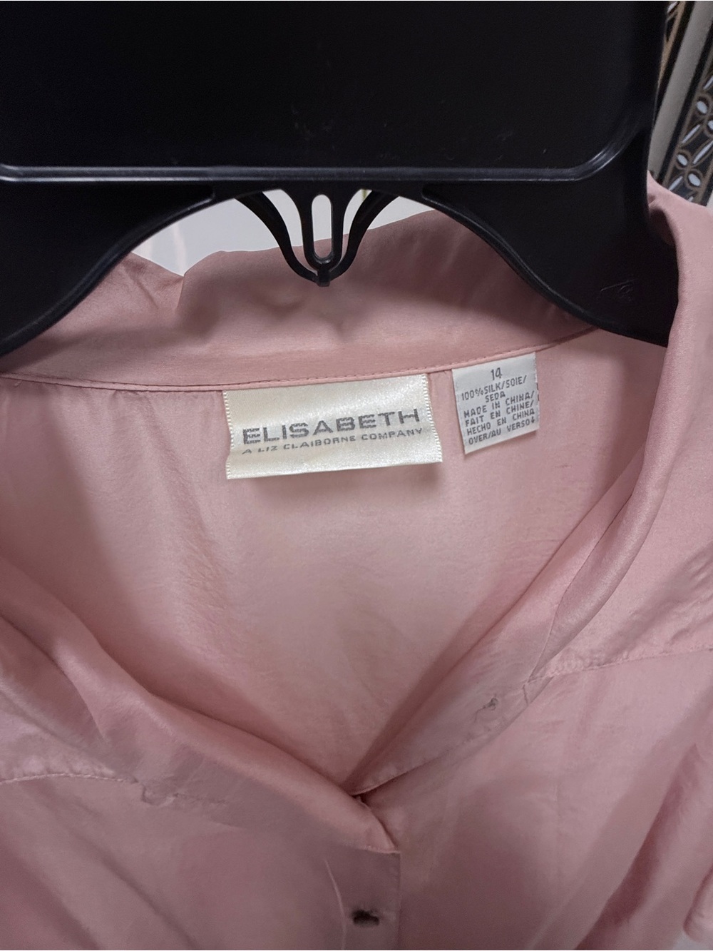 Vintage Elisabeth Liz Claiborne 100% Silk Blouse Short Sleeve Pink Size 14 - Picture 4 of 5